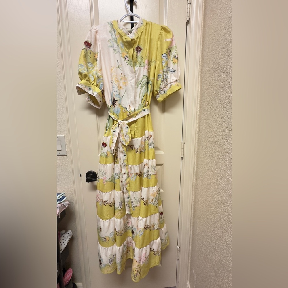 Floral Striped Yellow and White Dress